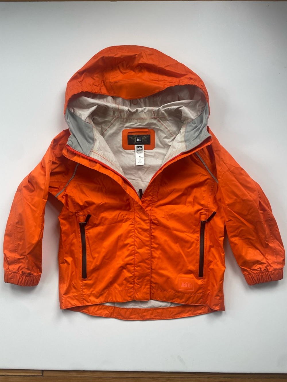 REI Kids Orange Hooded Waterproof Rain Jacket